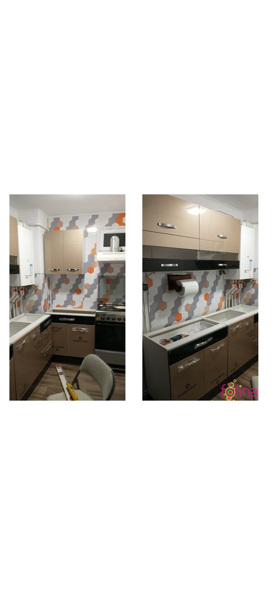Autocolant perete, Folina, model cu hexagoane portocalii, rezistent la apă şi căldură, rolă de 67x200 cm