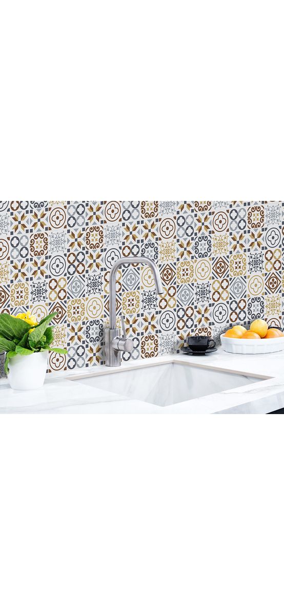 Autocolant perete imitaţie faianţă decorativă bej, Folina Roca, rezistent la apă şi căldură, rolă de 67x200 cm