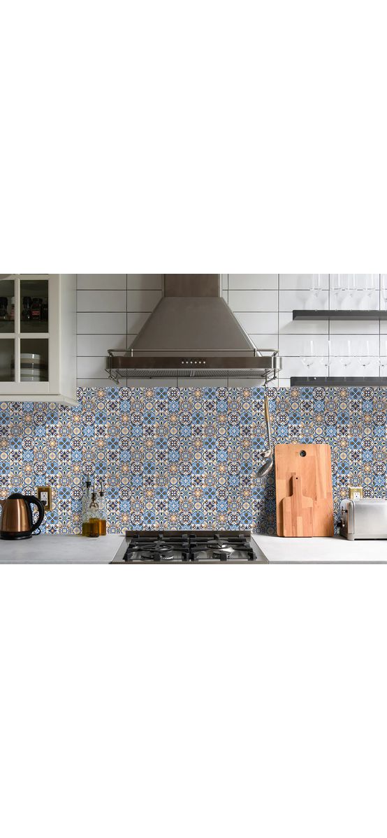 Autocolant perete imitaţie faianţă decorativă albastră, Folina Karin, rezistent la apă şi căldură, rolă de 67x200 cm