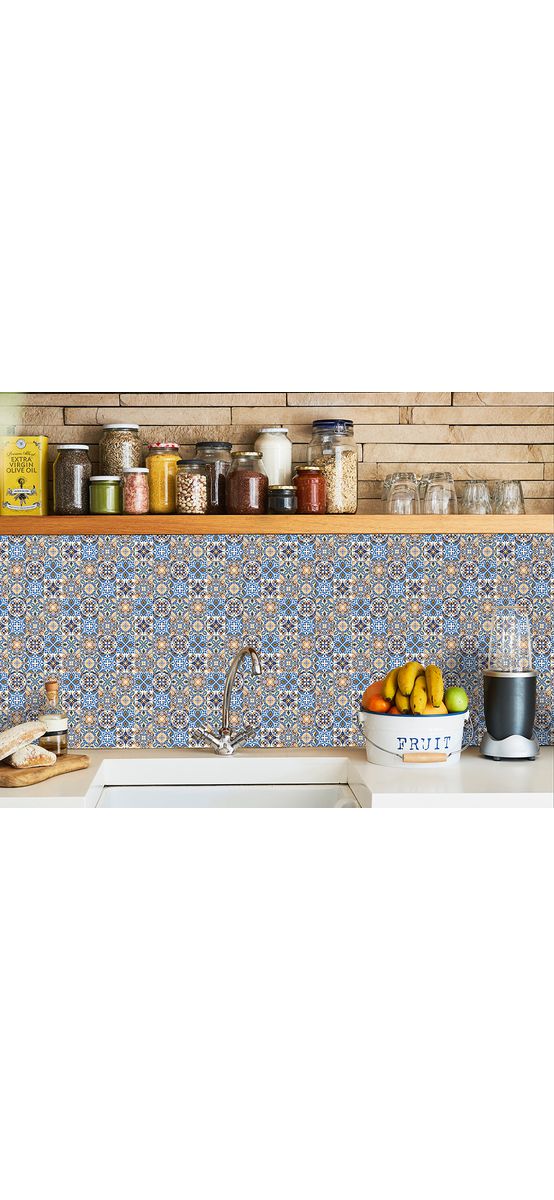 Autocolant perete imitaţie faianţă decorativă albastră, Folina Karin, rezistent la apă şi căldură, rolă de 67x200 cm