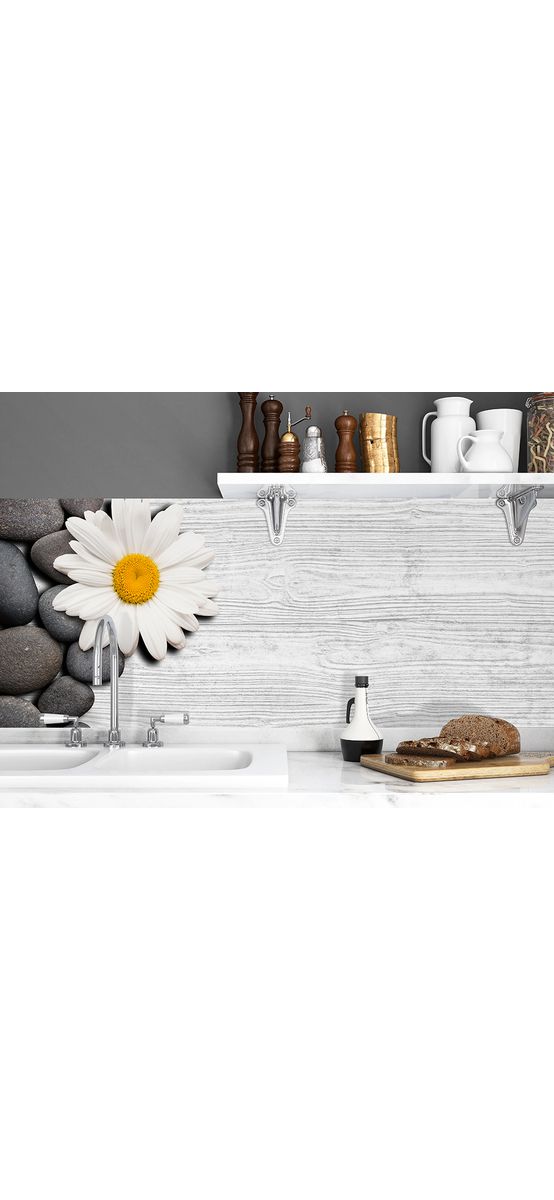 Autocolant perete model cu Margaretă, lemn gri, Folina, rolă de 67x200 cm