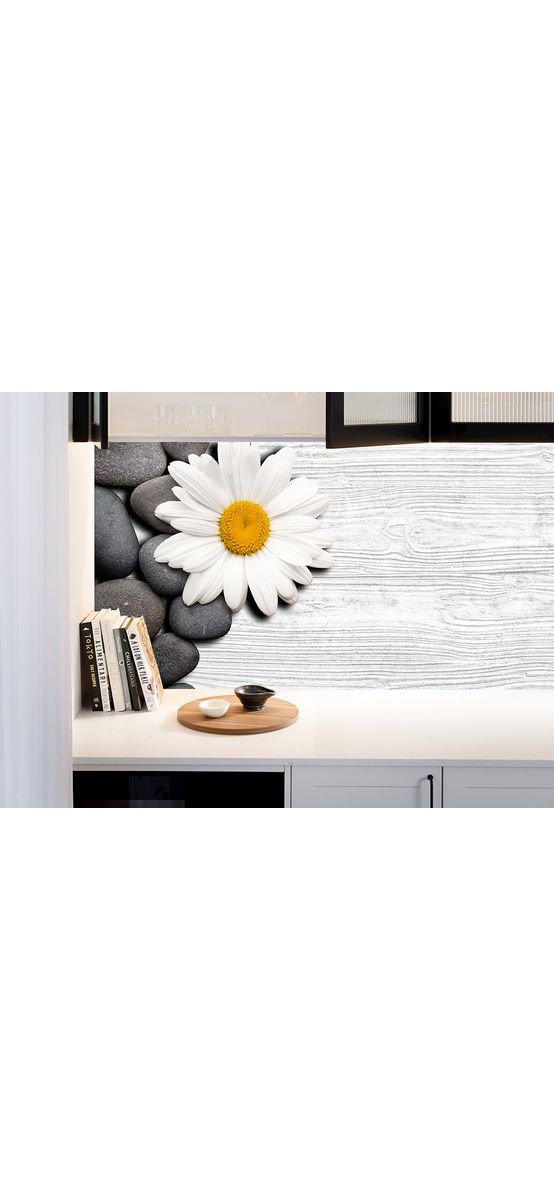 Autocolant perete model cu Margaretă, lemn gri, Folina, rolă de 67x200 cm