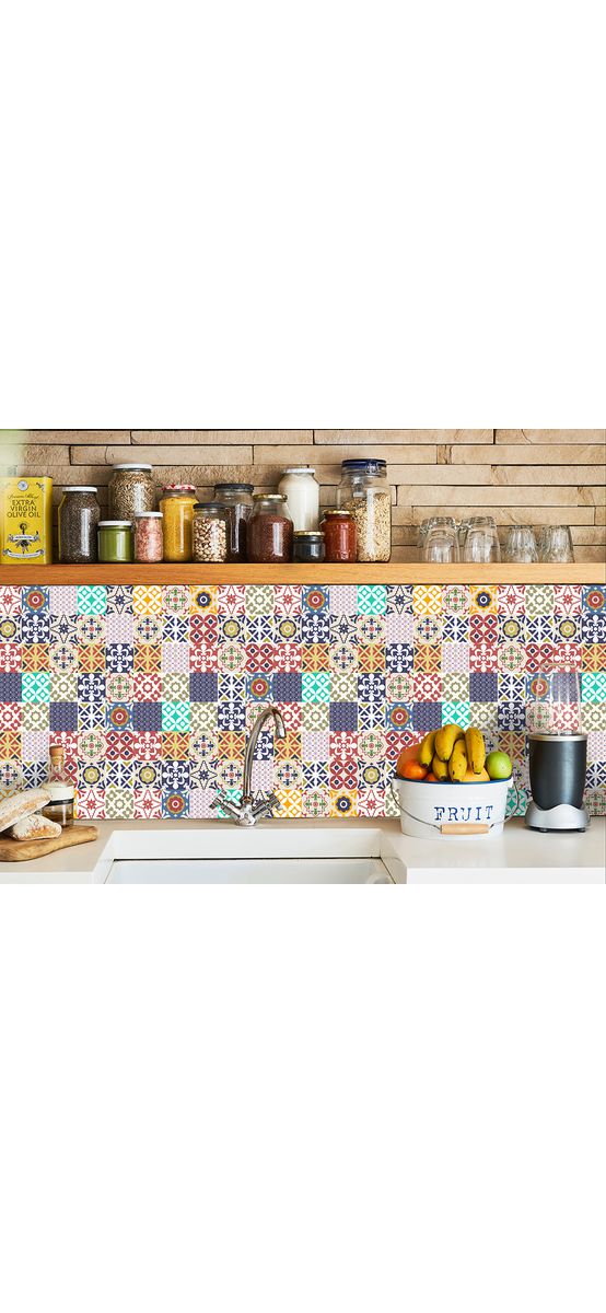 Autocolant perete imitaţie faianţă decorativă colorată, Folina Fredy, material rezistent la apă, rolă de 67x200 cm