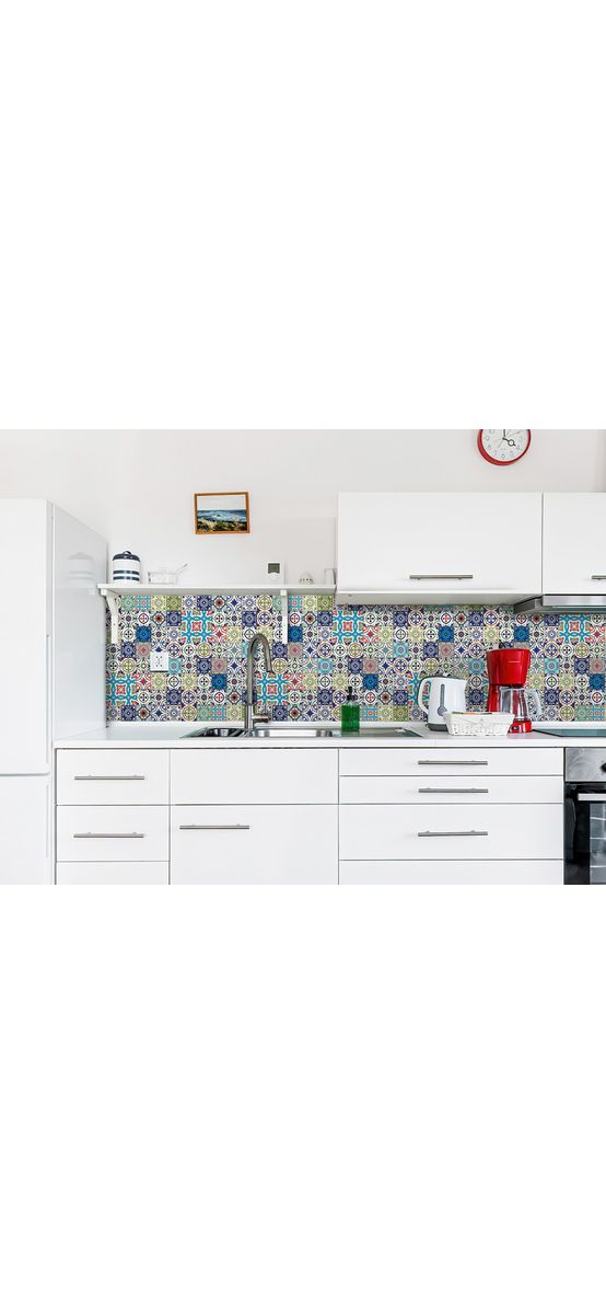 Autocolant perete imitaţie faianţă decorativă colorată, Folina Patchwork Blue, rezistent la apă şi căldură, rolă 67x200 cm