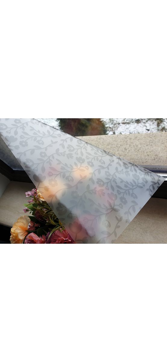 Folie geam autoadezivă Cleo, Folina, sablare cu model floral gri, 100 cm lăţime