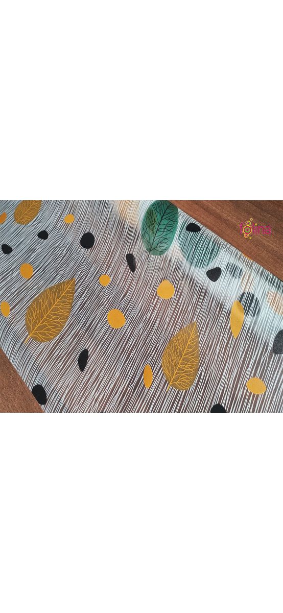 Folie geam autoadezivă, Folina, sablare cu frunze stilizate colorate, 90 cm lăţime
