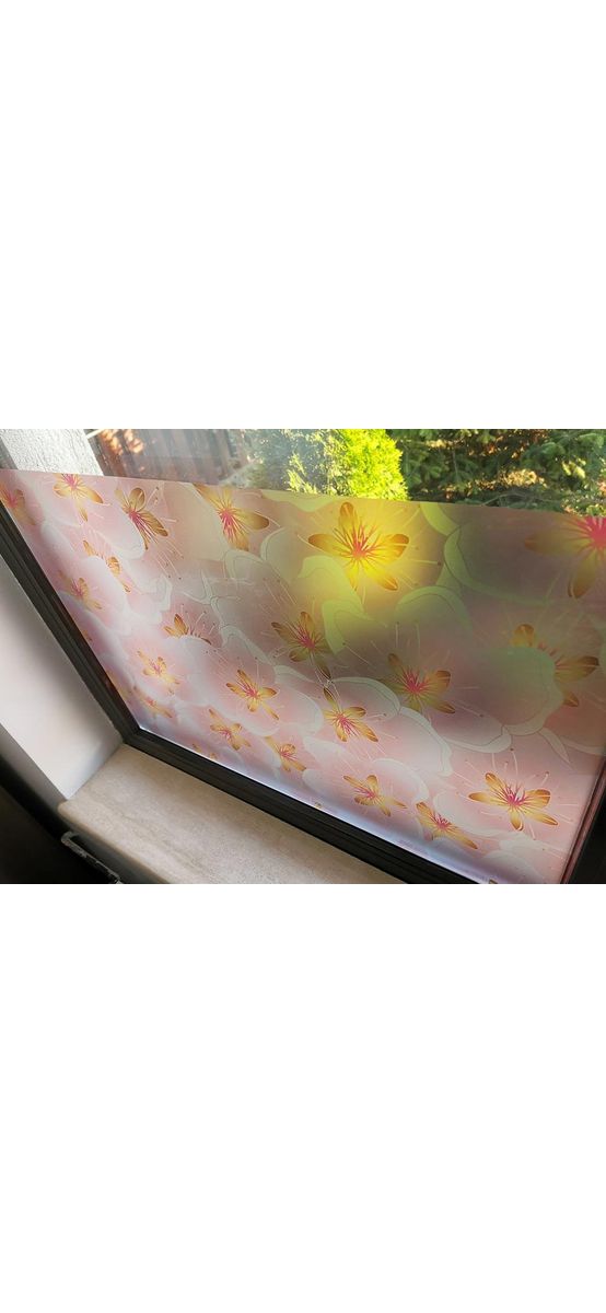 Folie geam autoadezivă, Folina, model floral roz, 100 cm lăţime