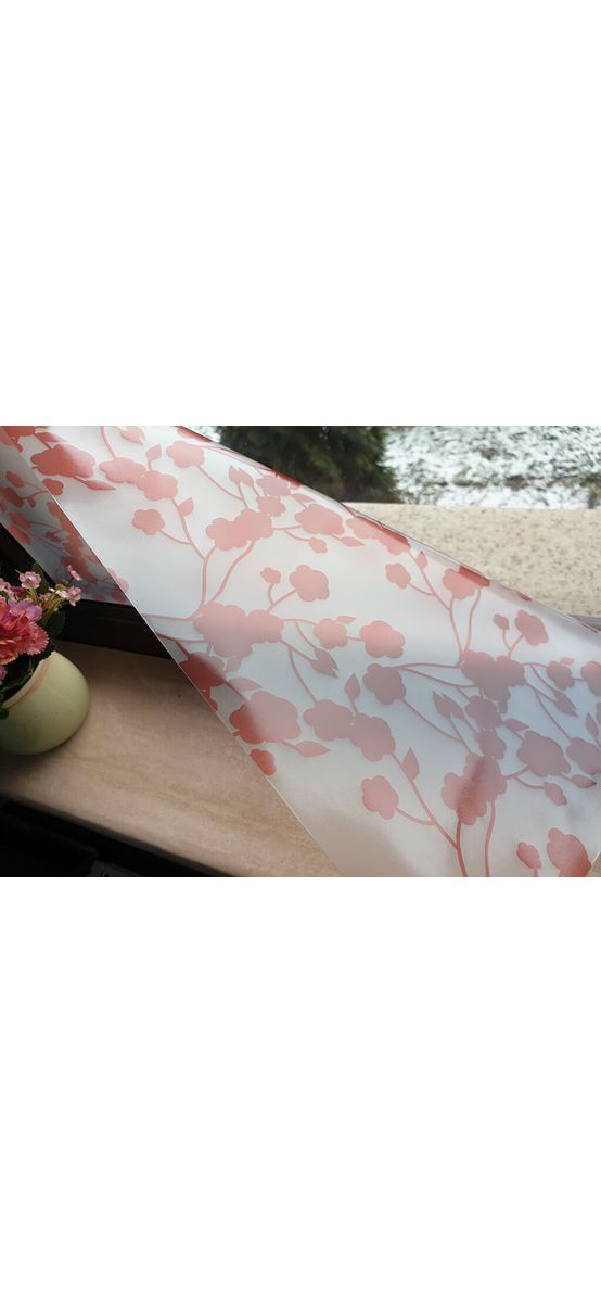 Folie geam autoadezivă Elma, Folina, sablare cu model floral roşu, 100 cm lăţime