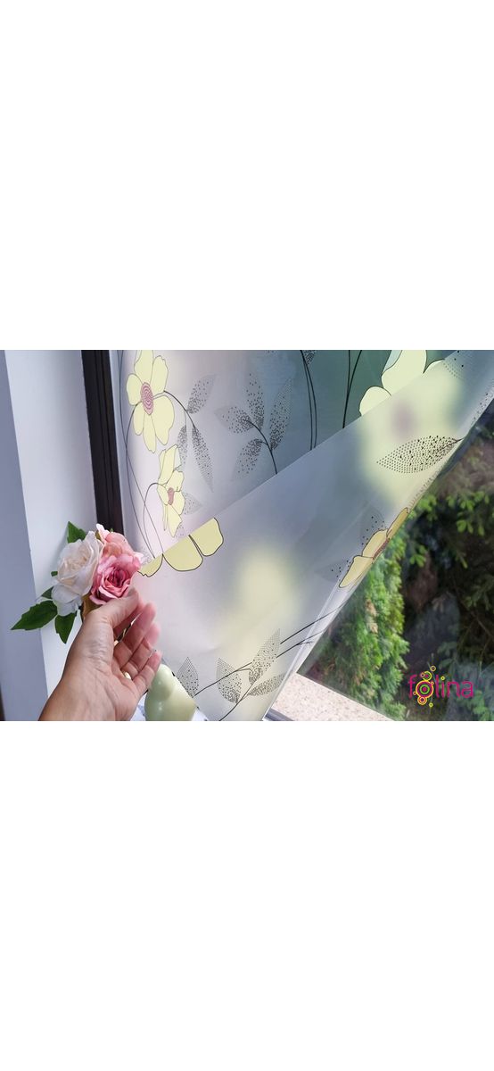 Folie geam autoadezivă, Folina, sablare cu model floral galben, 90 cm