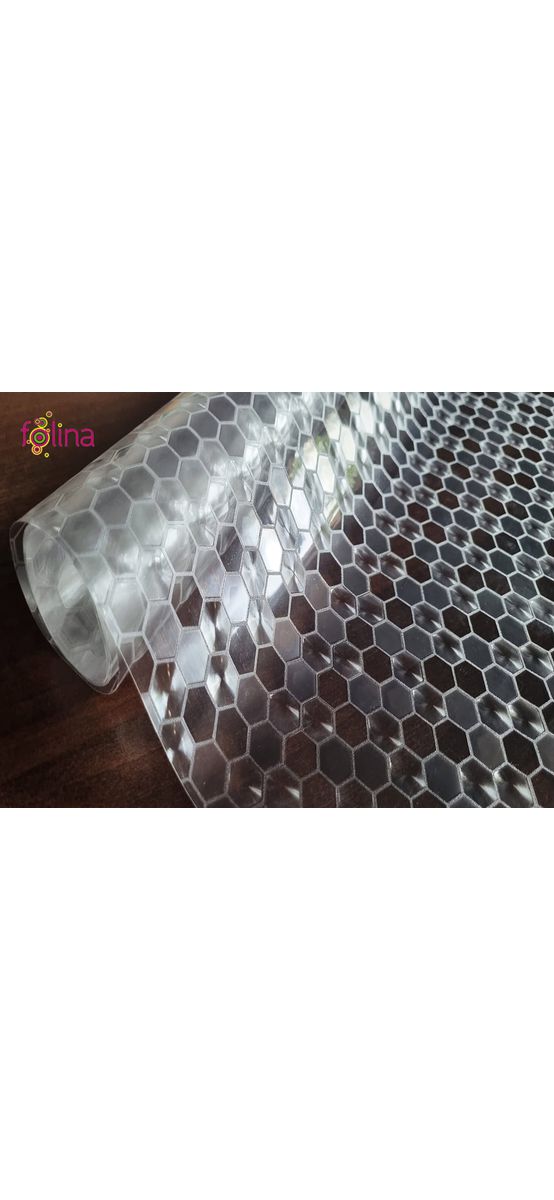 Folie geam autoadezivă, Folina, sablare cu model hexagoane translucide, 120 cm lăţime