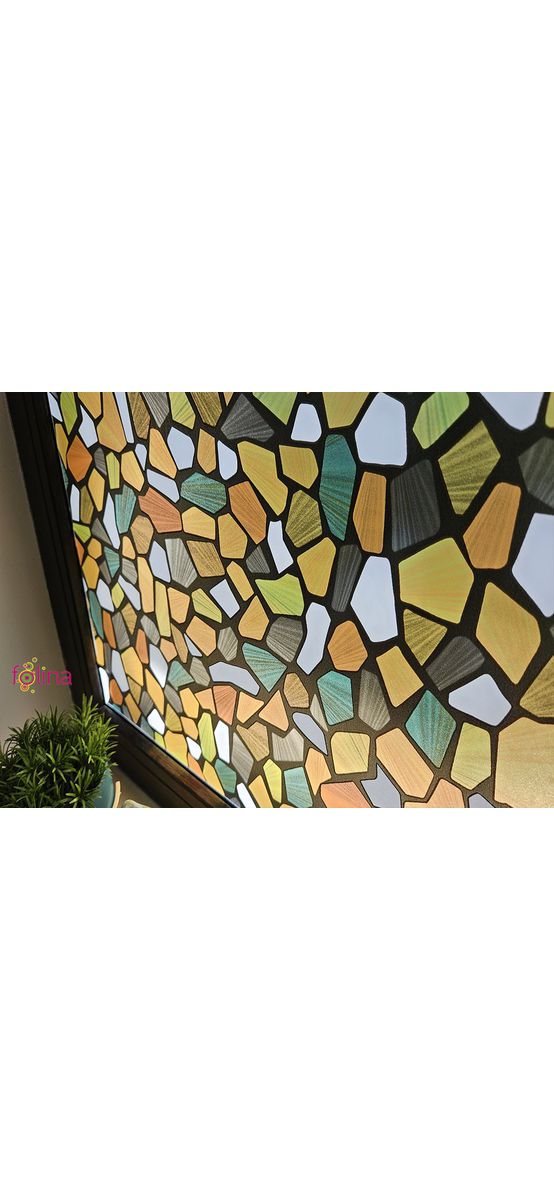 Folie geam autoadezivă, Folina 9877, sablare mozaic colorat, 90 cm lăţime