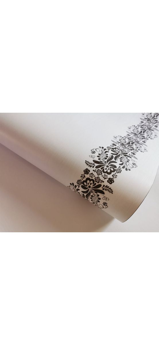 Autocolant mobilă Bella, Folina, imitaţie lemn alb, model floral maro, 120 cm lăţime