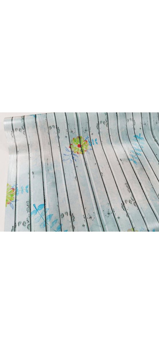 Autocolant lemn bleu vintage, Folina, cu model floral - 120 cm lăţime