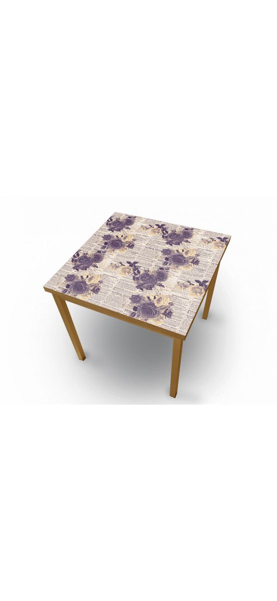 Autocolant blat masă, model ziar cu flori violet, 100 x 200 cm, racletă inclusă