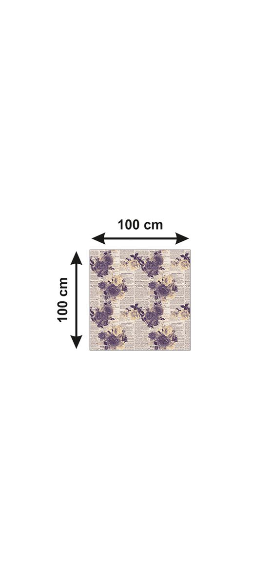 Autocolant blat masă, model ziar cu flori violet, 100 x 100 cm, racletă inclusă