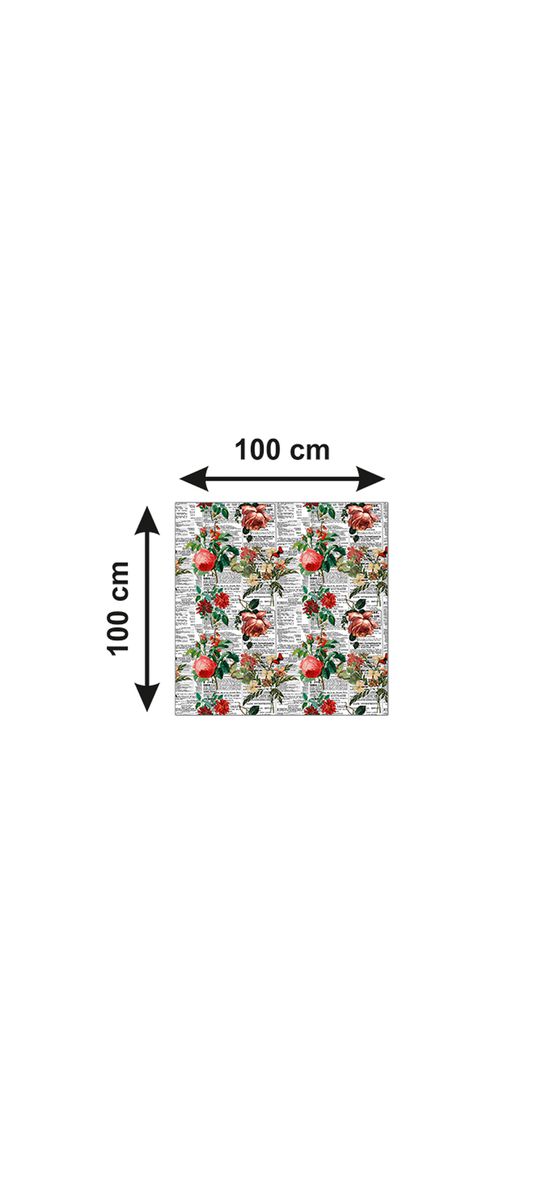 Autocolant blat masă, model ziar cu flori nuanțe de roșu, 100 x 100 cm, racletă inclusă