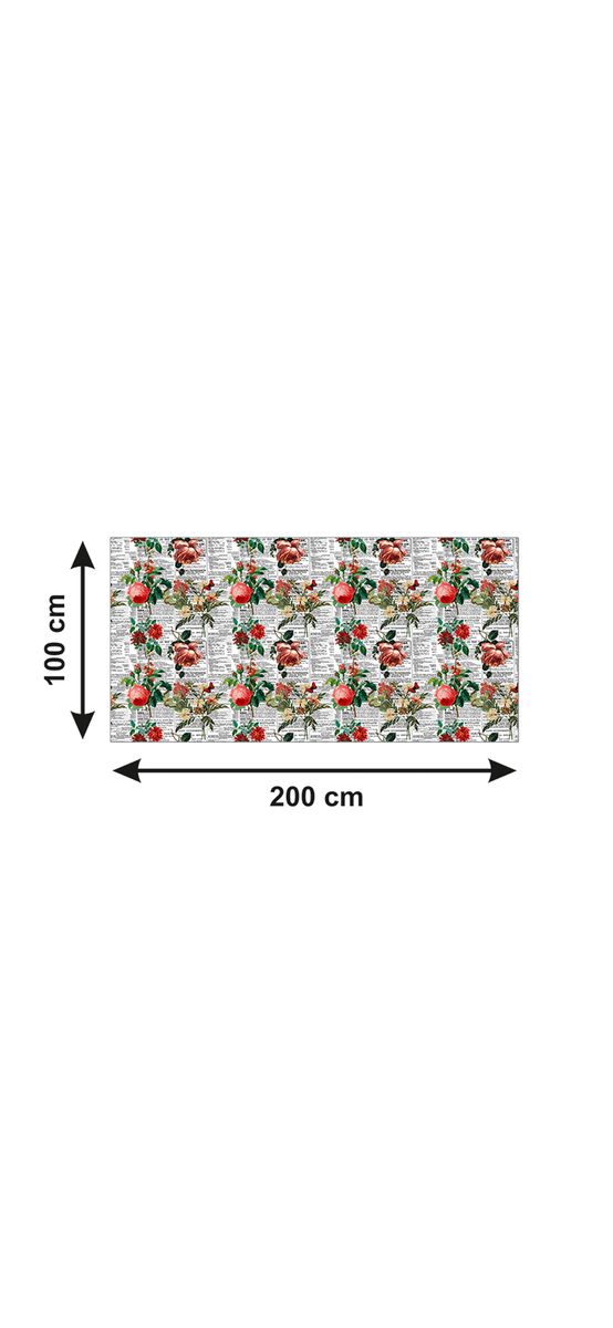 Autocolant blat masă, model ziar cu flori nuanțe de roșu, 100 x 200 cm, racletă inclusă