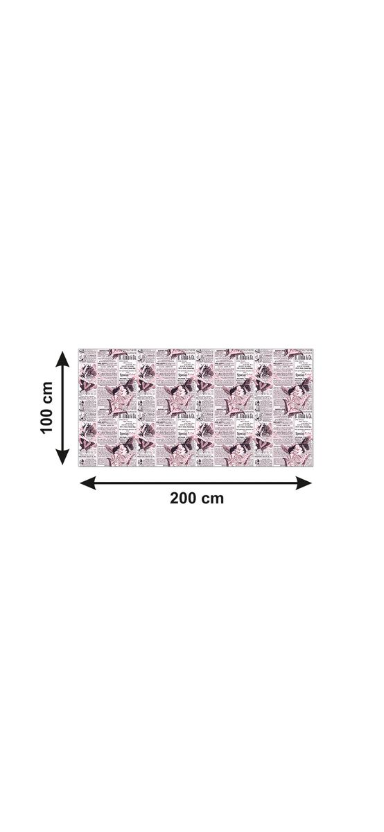 Autocolant blat masă, model ziar cu flori roz, 100 x 200 cm, racletă inclusă