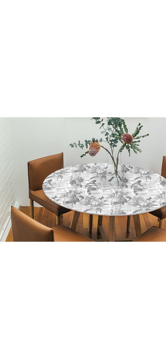 Autocolant blat masă, model ziar cu flori gri, 100 x 200 cm, racletă inclusă