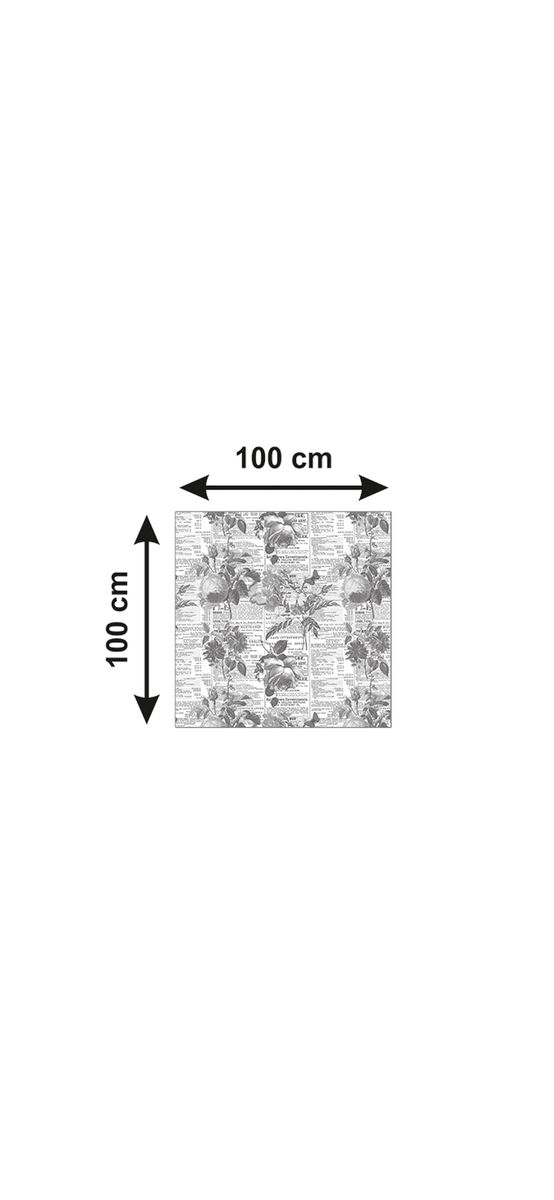 Autocolant blat masă, model ziar cu flori gri, 100 x 100 cm, racletă inclusă