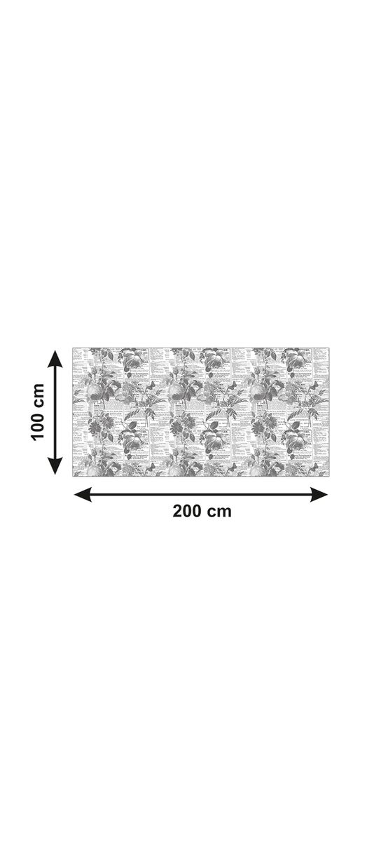 Autocolant blat masă, model ziar cu flori gri, 100 x 200 cm, racletă inclusă