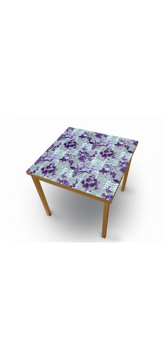 Autocolant blat masă, model ziar cu flori mov, 100 x 200 cm, racletă inclusă