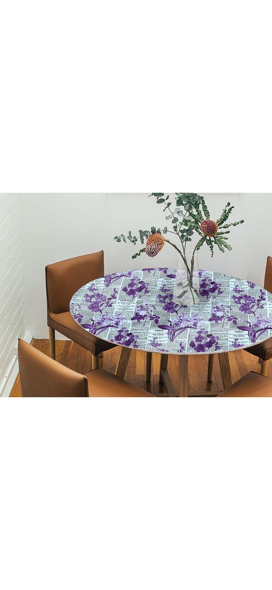 Autocolant blat masă, model ziar cu flori mov, 100 x 200 cm, racletă inclusă
