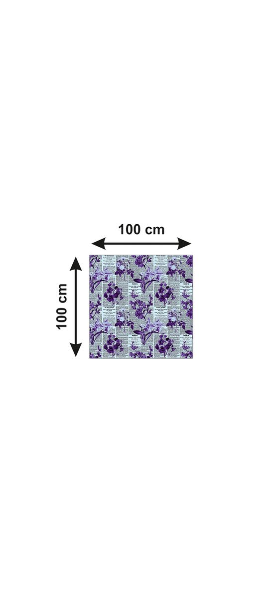 Autocolant blat masă, model ziar cu flori mov, 100 x 100 cm, racletă inclusă