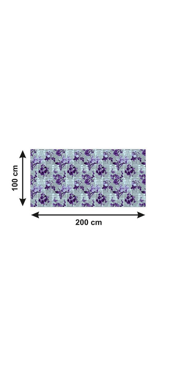 Autocolant blat masă, model ziar cu flori mov, 100 x 200 cm, racletă inclusă