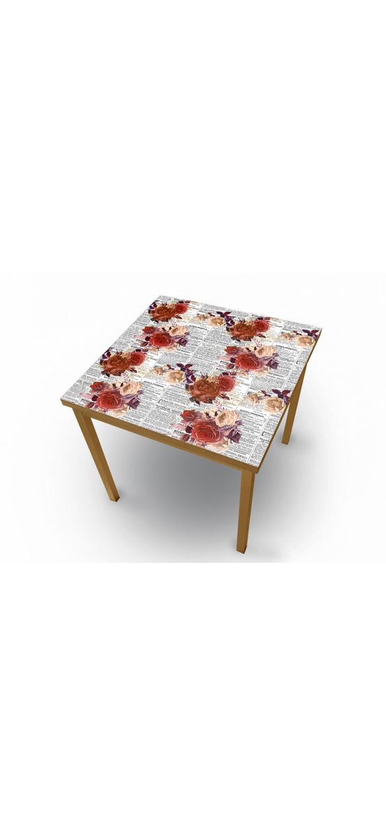Autocolant blat masă, model ziar cu flori roșii, 100 x 200 cm, racletă inclusă