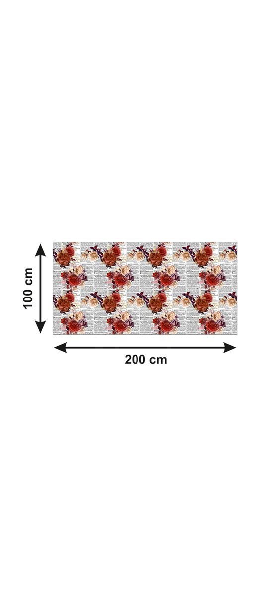 Autocolant blat masă, model ziar cu flori roșii, 100 x 200 cm, racletă inclusă