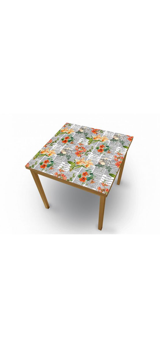 Autocolant blat masă, model ziar cu flori oranj, 100 x 200 cm, racletă inclusă