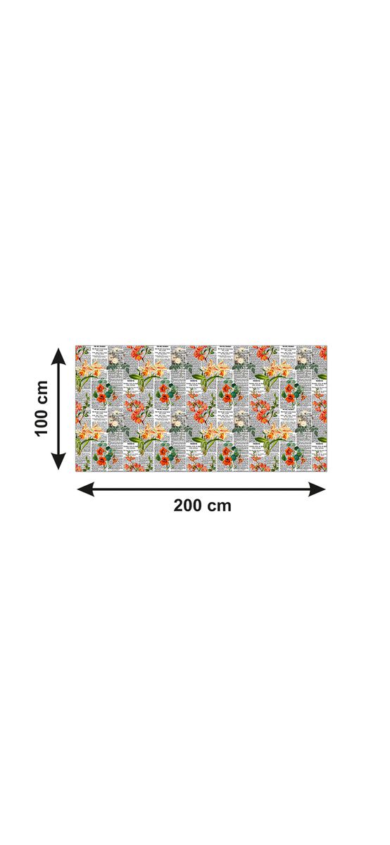 Autocolant blat masă, model ziar cu flori oranj, 100 x 200 cm, racletă inclusă