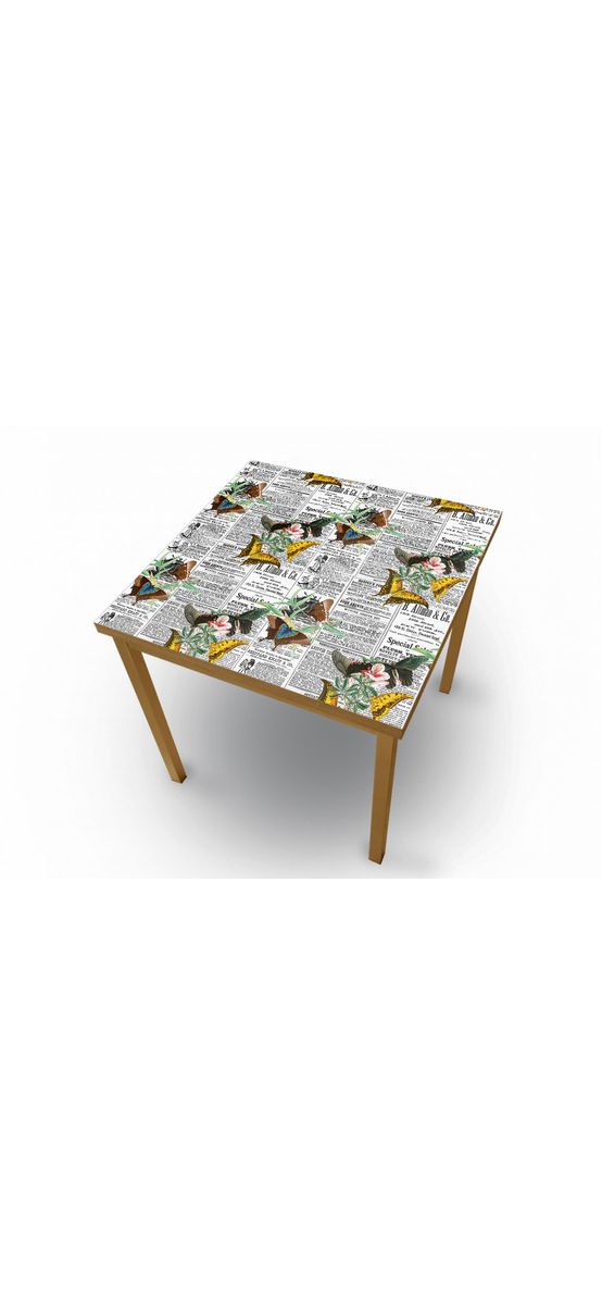 Autocolant blat masă, model ziar cu fluturi galbeni, 100 x 200 cm, racletă inclusă