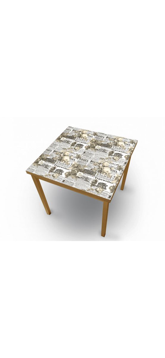 Autocolant blat masă, model ziar cu flori albe, 100 x 200 cm, racletă inclusă