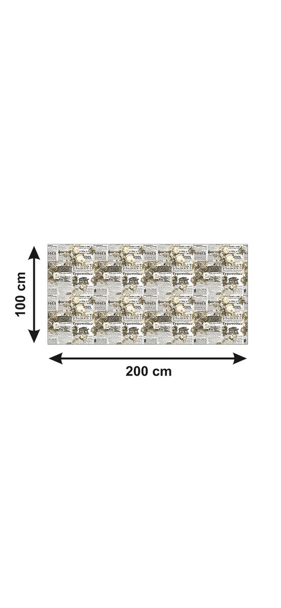 Autocolant blat masă, model ziar cu flori albe, 100 x 200 cm, racletă inclusă
