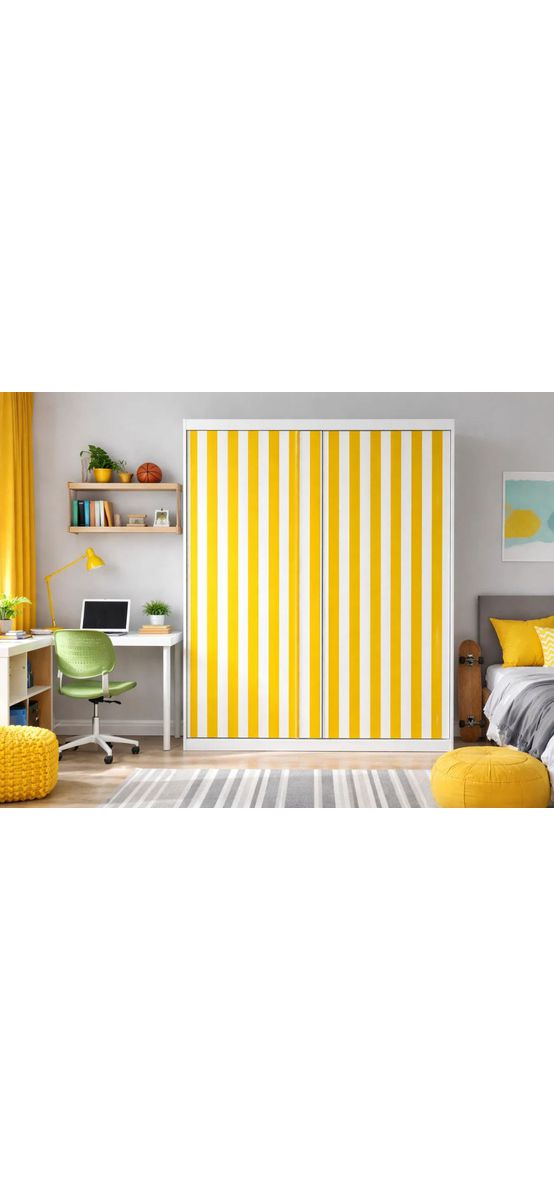 Autocolant mobilă decorativ, Folina, alb cu dungi galbene, 100 cm lăţime