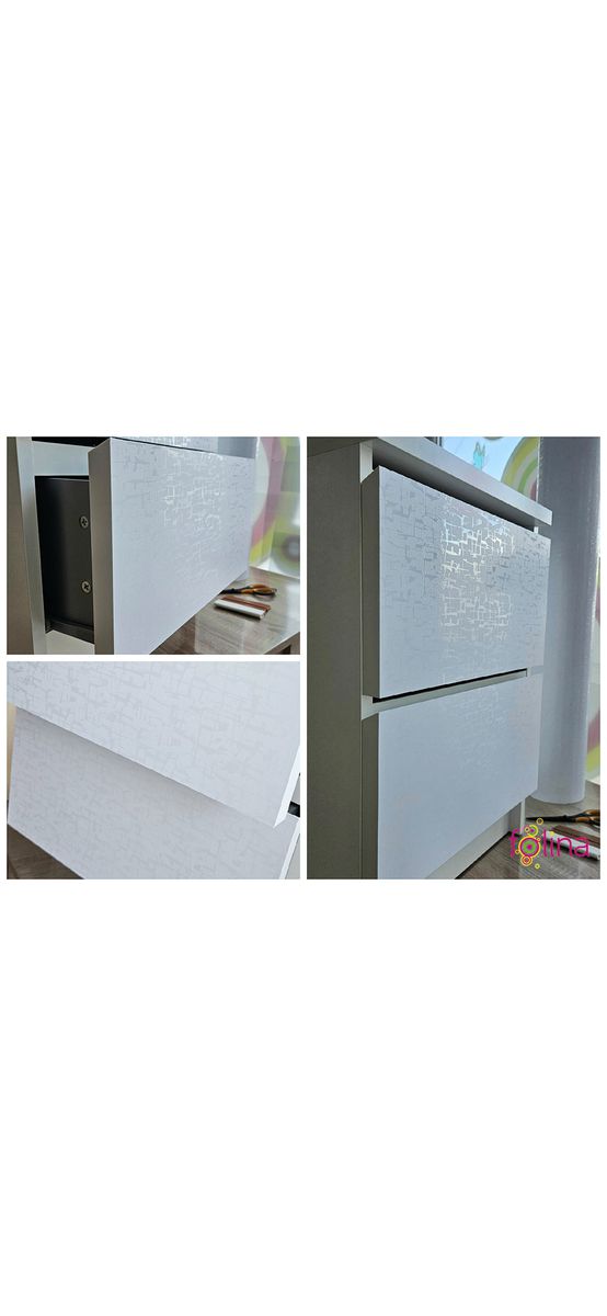 Autocolant mobilă decorativ, Folina, alb cu model abstract embosat, rolă de 75x300 cm