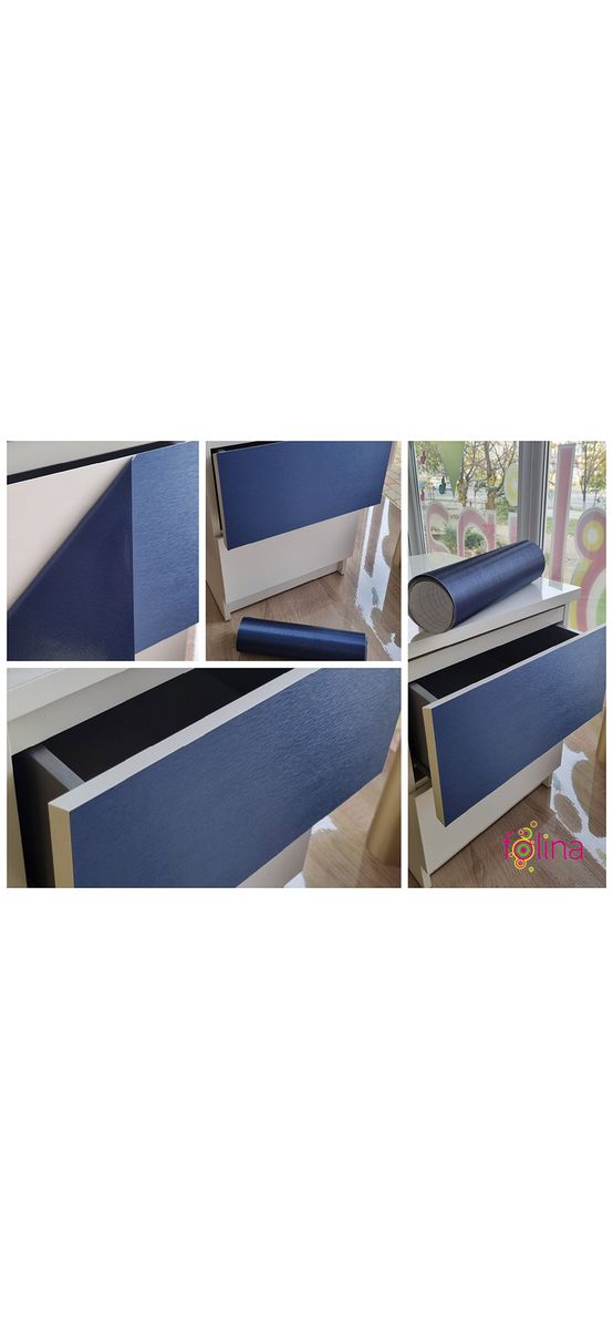 Autocolant albastru marin cu efect metalic Brushed, folie autoadezivă bubblefree, rolă de 152x250 cm, cu racletă pentru aplicare