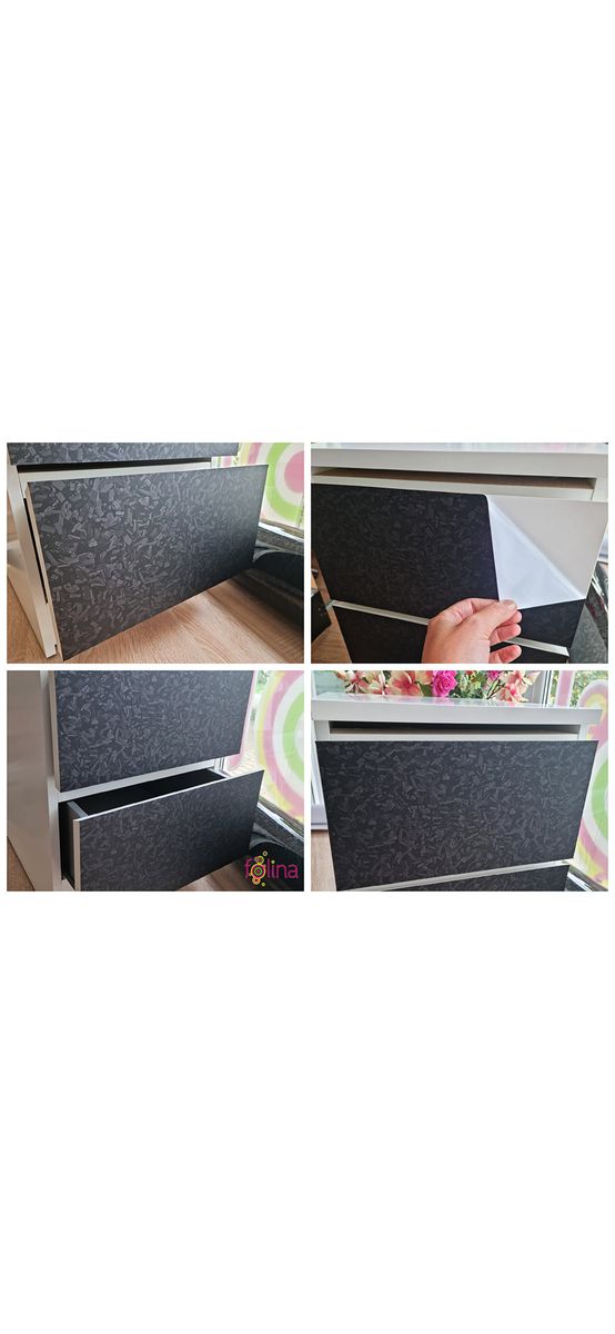 Autocolant mobilă decorativ, Folina, negru mat cu model embosat, rolă de 75x300 cm