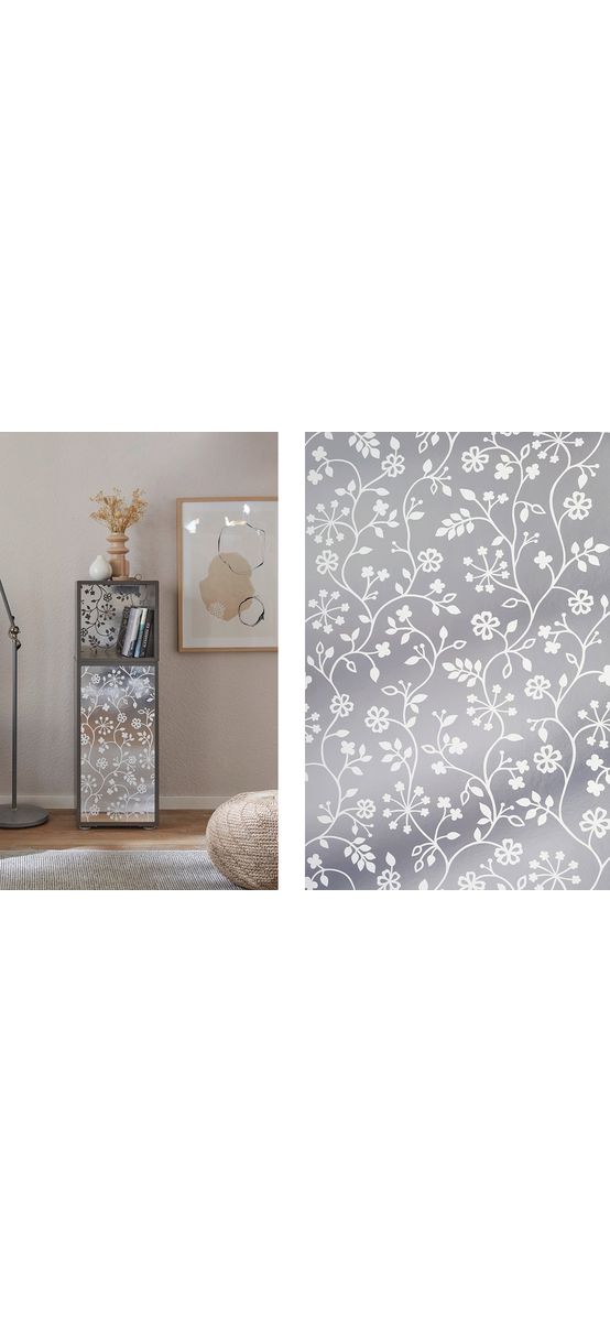 Autocolant cu efect metalic argintiu şi imprimeu floral alb, d-c-fix Metallic Flower Tendril, rolă de 67x150cm