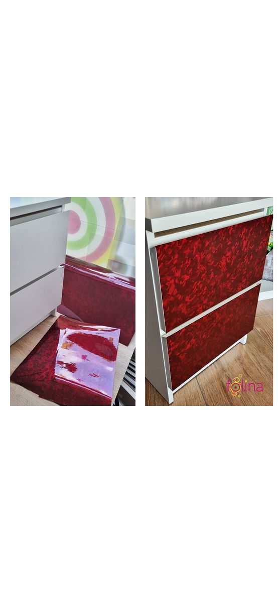 Autocolant mobilă decorativ, Folina, vişiniu lucios cu model, rolă de 75x300 cm
