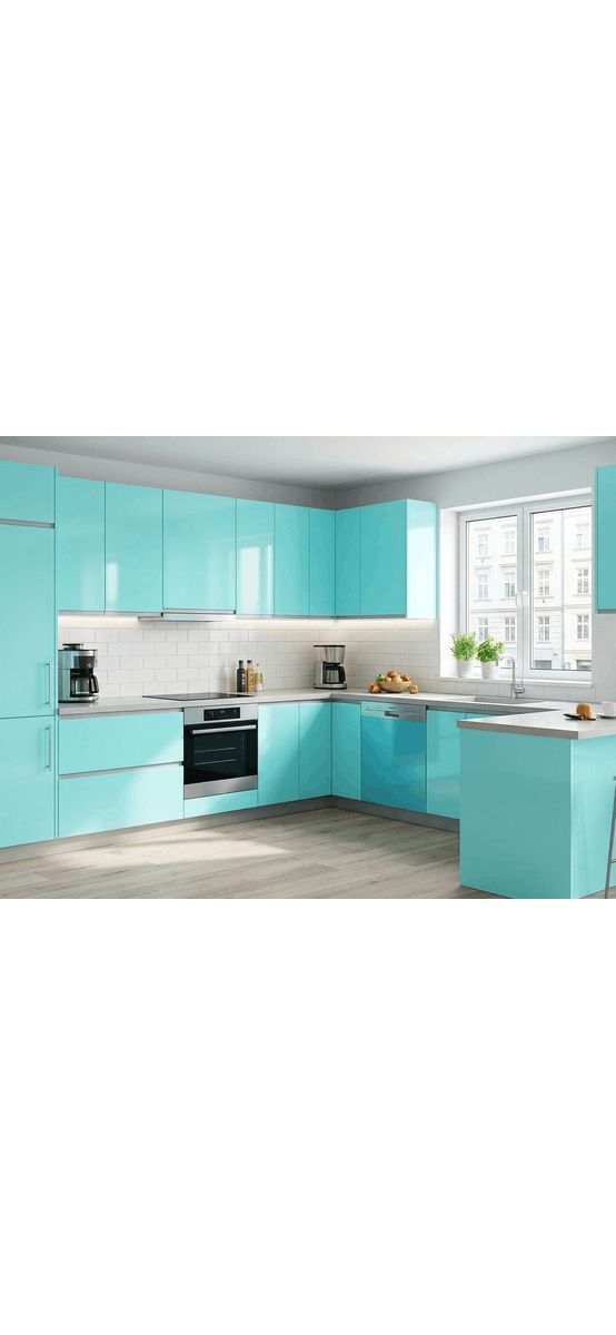 Set autocolant mobilă bleu pastel lucios 1 x 5 m cu racletă cu pâslă și cutter
