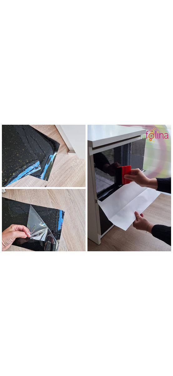 Autocolant mobilă decorativ, Folina, negru lucios cu inserţii bej, rolă de 75x300 cm