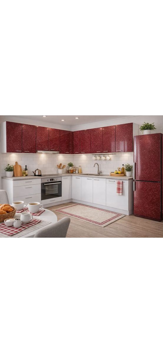 Autocolant mobilă vişiniu lucios cu detalii argintii, rolă de 50x200 cm