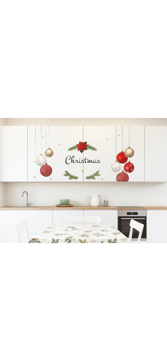 Sticker Crăciun, decor cu globuri roşii, 90x100 cm