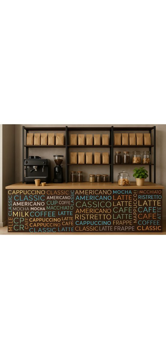 Autocolant decorativ maro cu text cafea – ideal pentru bucătărie, cafenea sau coffee corner