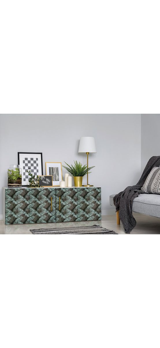 Autocolant mobilă, d-c-fix Jungle Palms, negru cu frunze vernil şi gri, rolă de 67x150 cm