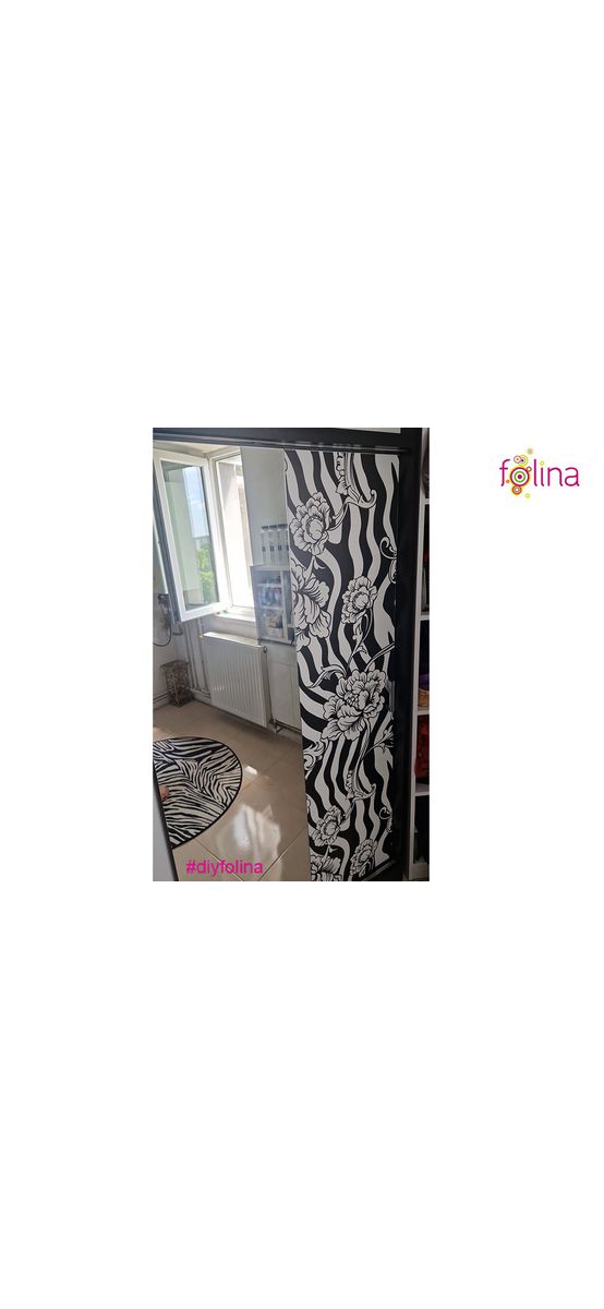 Autocolant mobilă decorativ, Folina, model alb-negru, 100 cm latime