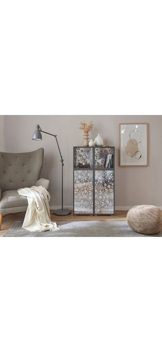 Autocolant cu efect metalic argintiu şi imprimeu floral alb, d-c-fix Metallic Flower Tendril, rolă de 67x150cm